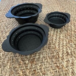 Silicone Collapsable Colander Set Black Floral Lace Temptations Camper Tiny Home